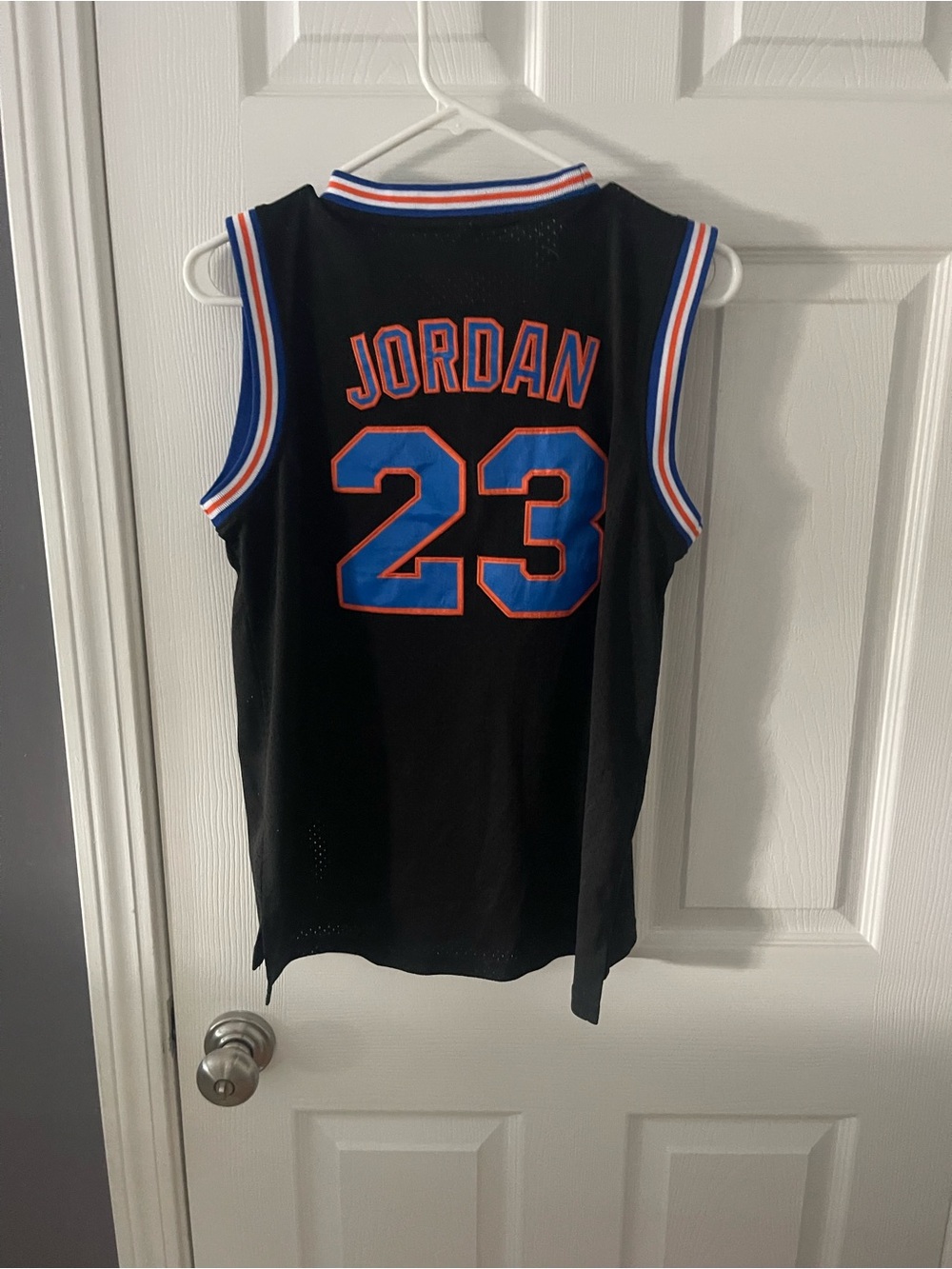 Space Jam Jordan 23 Black Basketball Jersey with Blue & Orange Trim Tune Squad